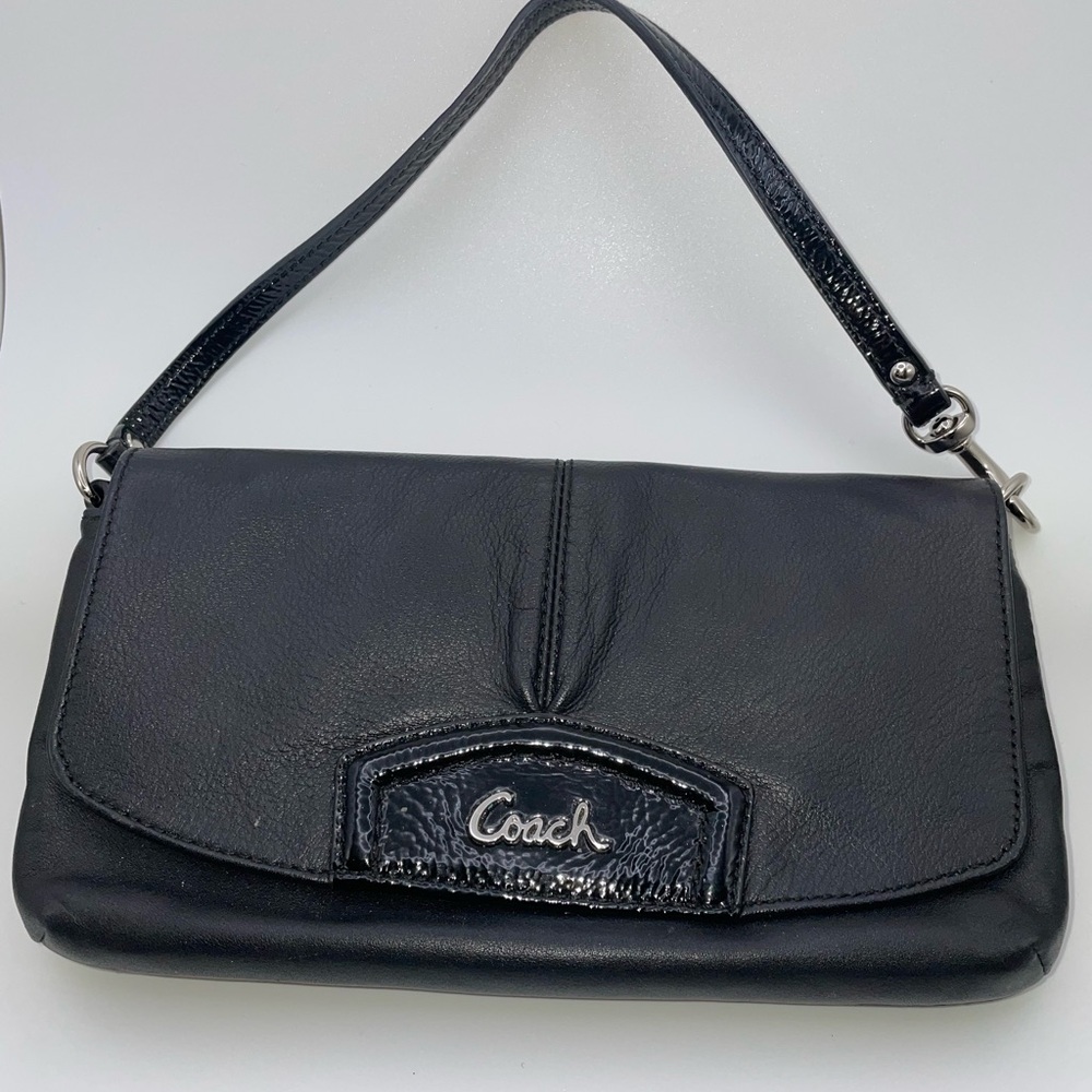 COACH Leather Large Flap Wristlet Clutch Convertible Purse in Black. Gently used